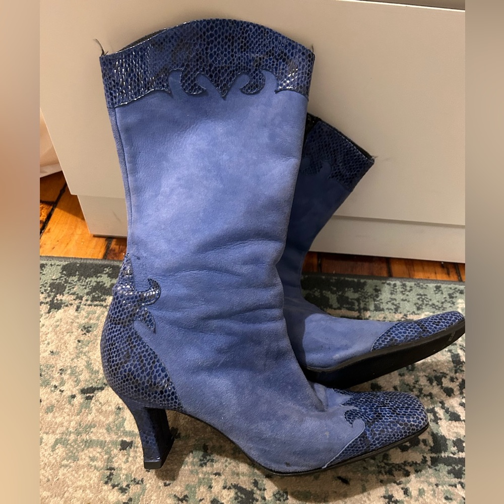 Blue Suede Cowboy Style Boots